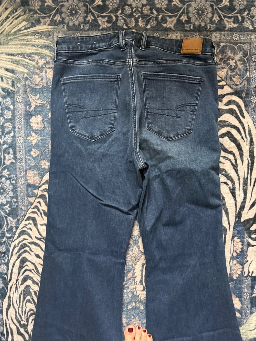 American Eagle Outfitters Dark Blue Flared Jeans with Front Slits 14 - Picture 5 of 8